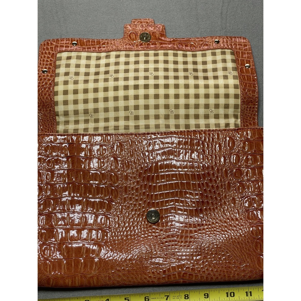 Vtg Crocodile Print Envelope Clutch Burnt Orange Large Purse Y2K Faux‎ Leather - Picture 8 of 16